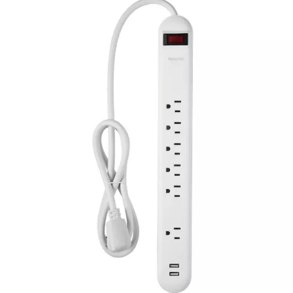 New Globe Electric 4' 6 Outlet Extension Cord White 2 USB Surge Protector